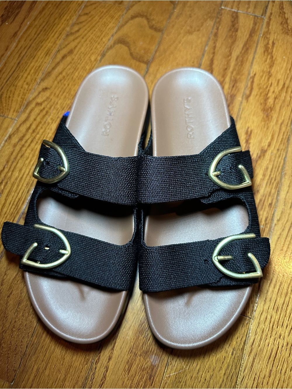 NWOT Rothy's The Buckle Black Dual-Strap Slides - 8